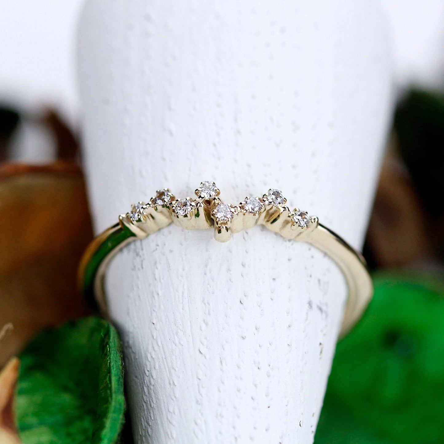 Diamond wedding band stackable |  Mini cluster ring | Modern engagement ring - NOOI JEWELRY