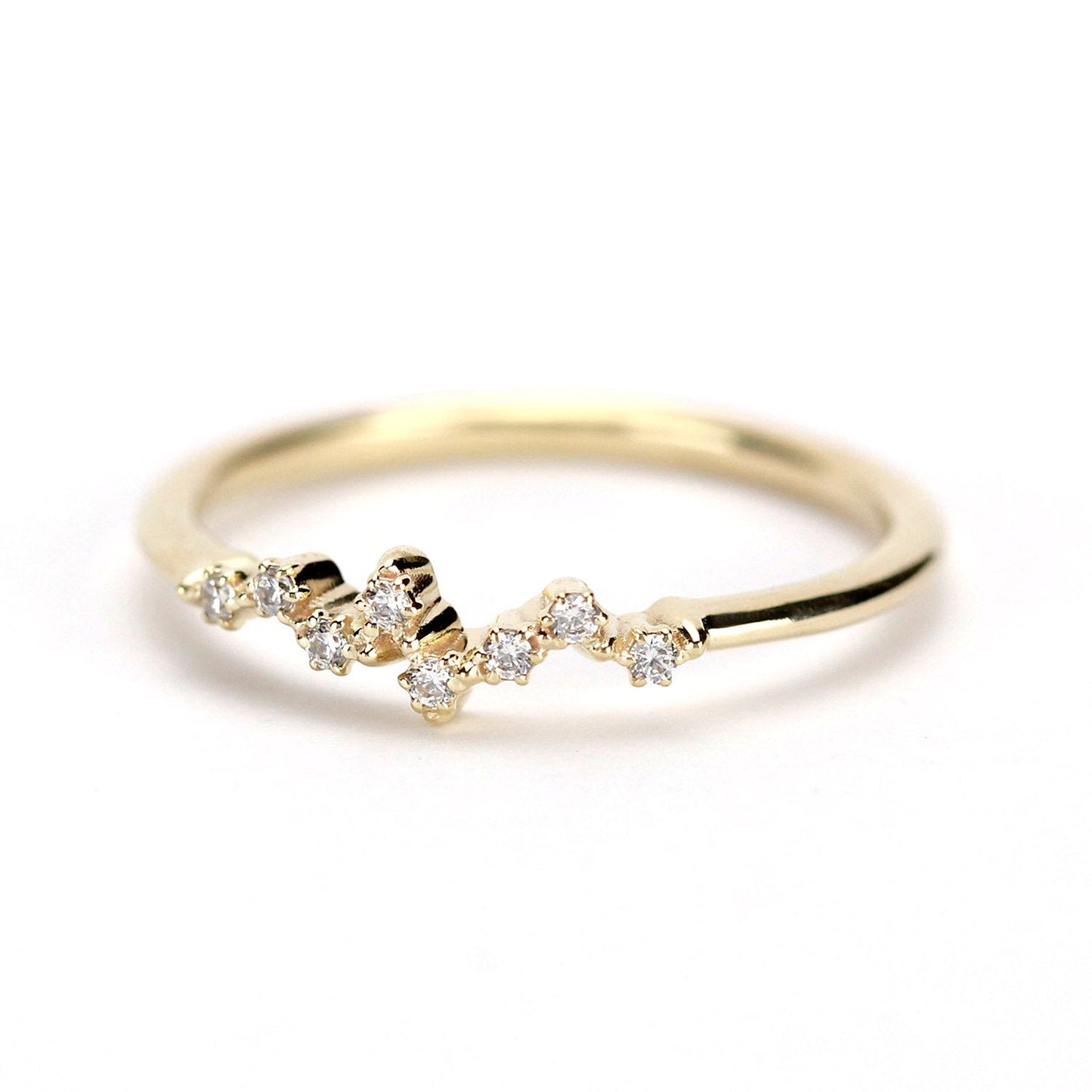 Diamond wedding band stackable |  Mini cluster ring | Modern engagement ring - NOOI JEWELRY