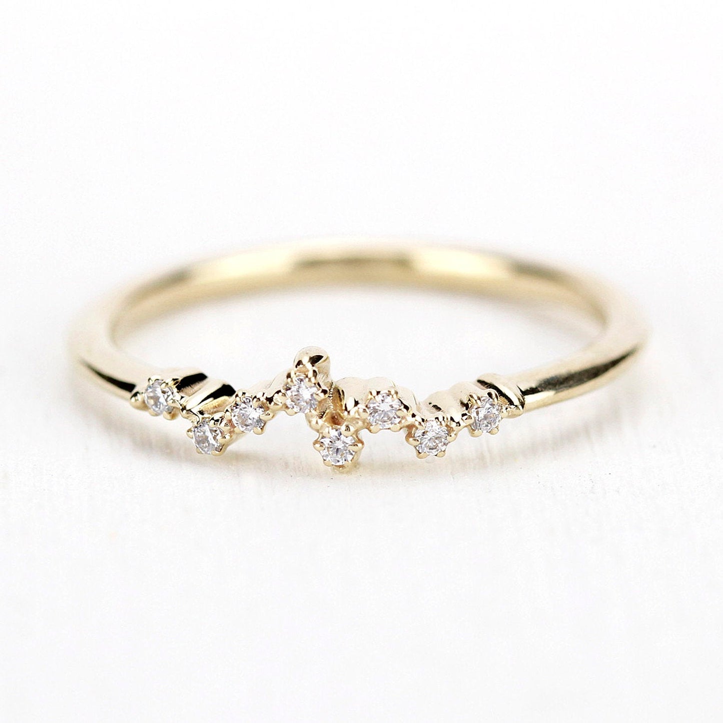 Diamond wedding band stackable |  Mini cluster ring | Modern engagement ring - NOOI JEWELRY