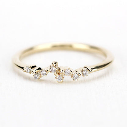 Diamond wedding band stackable |  Mini cluster ring | Modern engagement ring - NOOI JEWELRY
