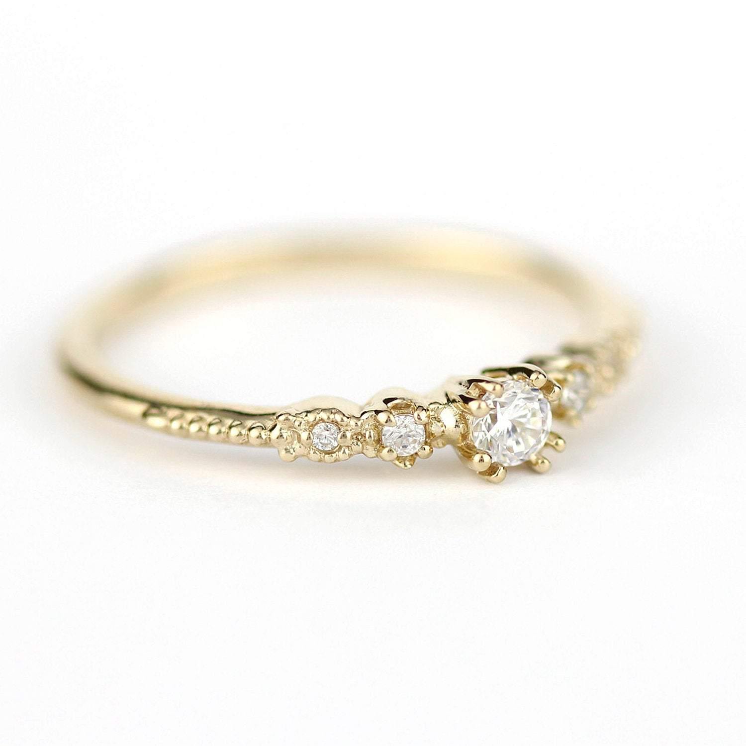 Cluster engagement ring round diamonds unique | Simple engagement rings vintage small - NOOI JEWELRY