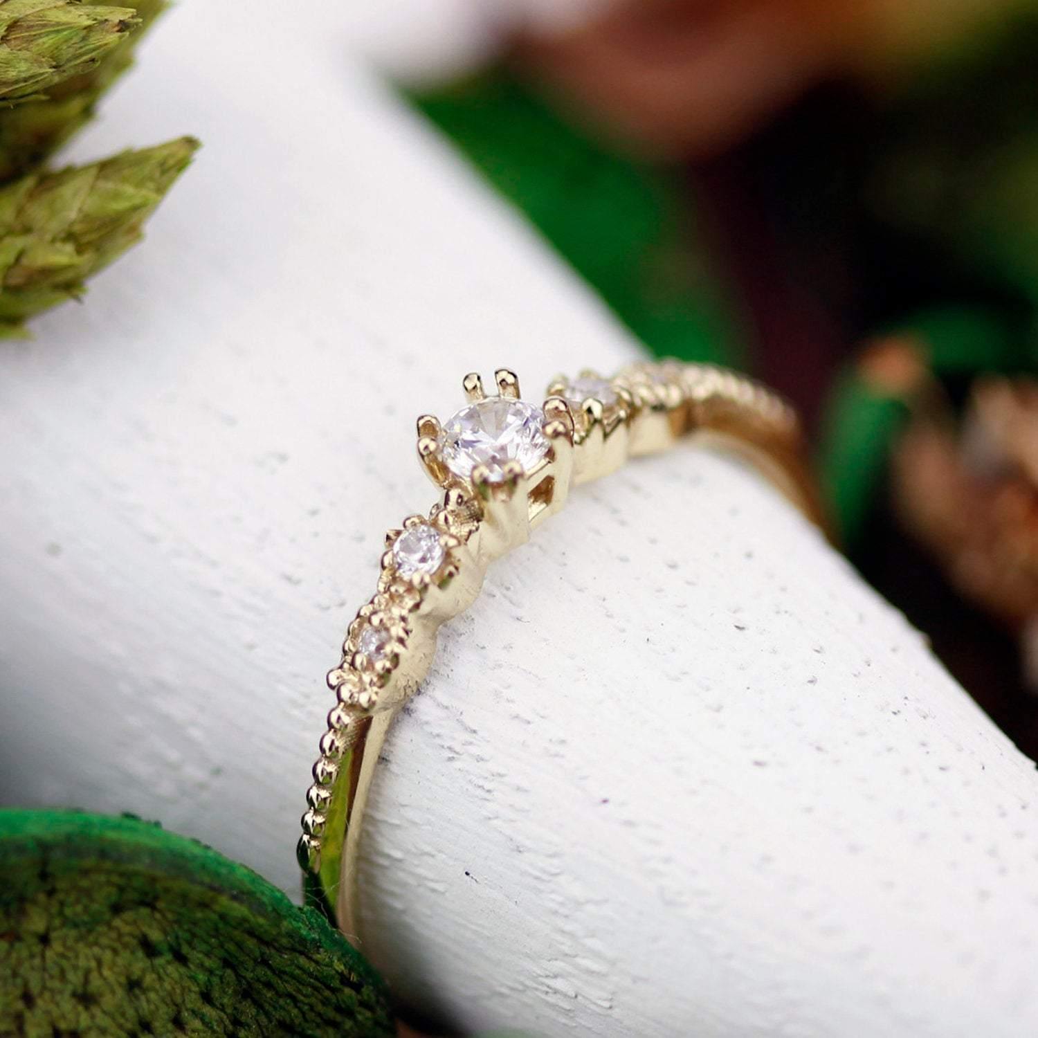 Cluster engagement ring round diamonds unique | Simple engagement rings vintage small - NOOI JEWELRY