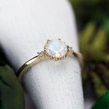 Load image into Gallery viewer, moonstone engagement ring three stones ring delicate engagement ring minimalist ring moonstone ring diamond ring unique engagement ring - NOOI JEWELRY