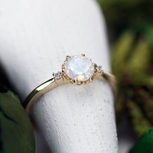 moonstone engagement ring three stones ring delicate engagement ring minimalist ring moonstone ring diamond ring unique engagement ring - NOOI JEWELRY