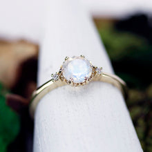 Load image into Gallery viewer, moonstone engagement ring three stones ring delicate engagement ring minimalist ring moonstone ring diamond ring unique engagement ring - NOOI JEWELRY