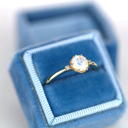 moonstone engagement ring three stones ring delicate engagement ring minimalist ring moonstone ring diamond ring unique engagement ring - NOOI JEWELRY