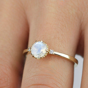 moonstone engagement ring three stones ring delicate engagement ring minimalist ring moonstone ring diamond ring unique engagement ring - NOOI JEWELRY