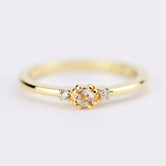 morganite  ring, diamond ring, simple engagement ring, minimalist engagement ring, engagement ring, dainty ring, morganite and diamond ring - NOOI JEWELRY