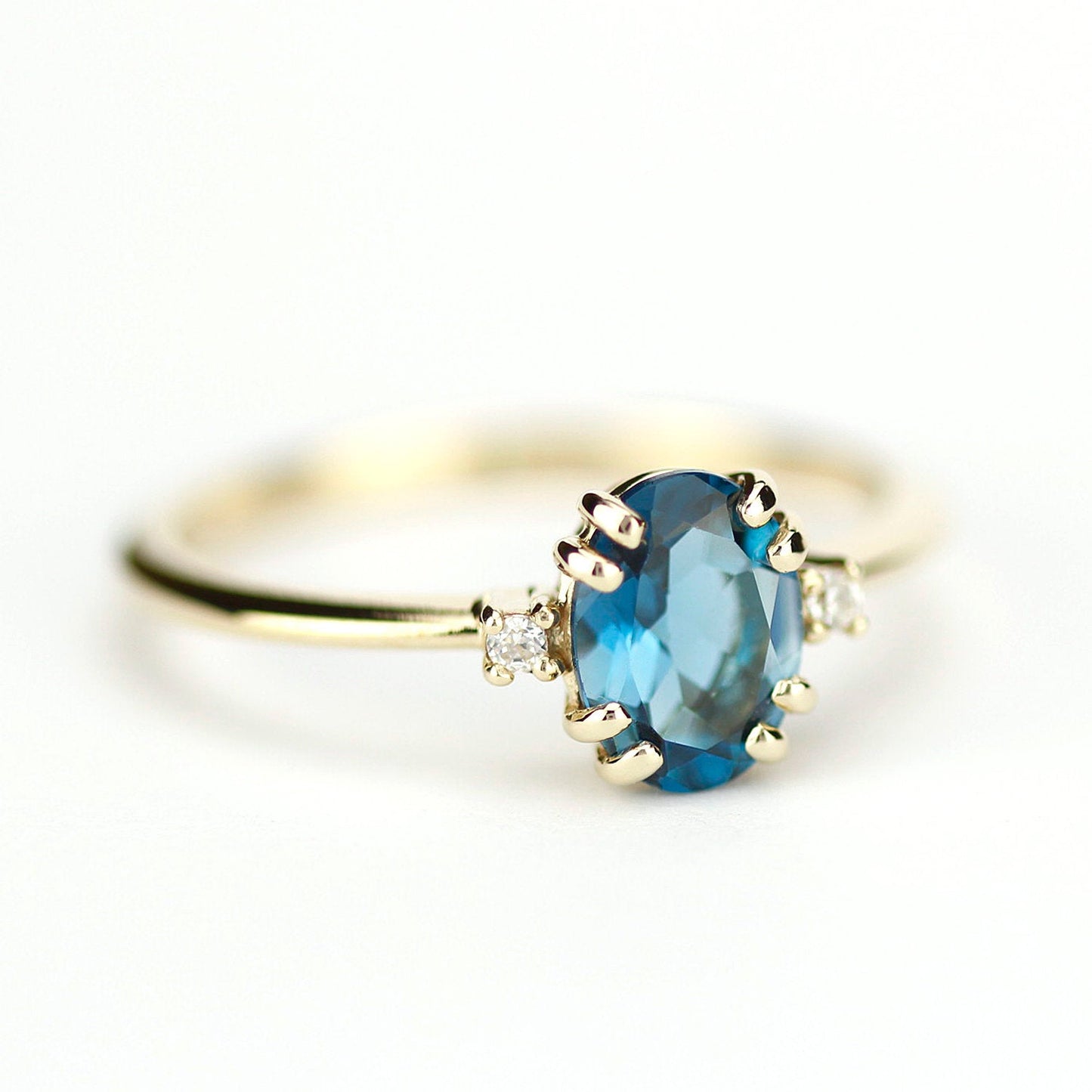 London blue topaz engagement ring oval, oval engagement ring 18k gold - NOOI JEWELRY