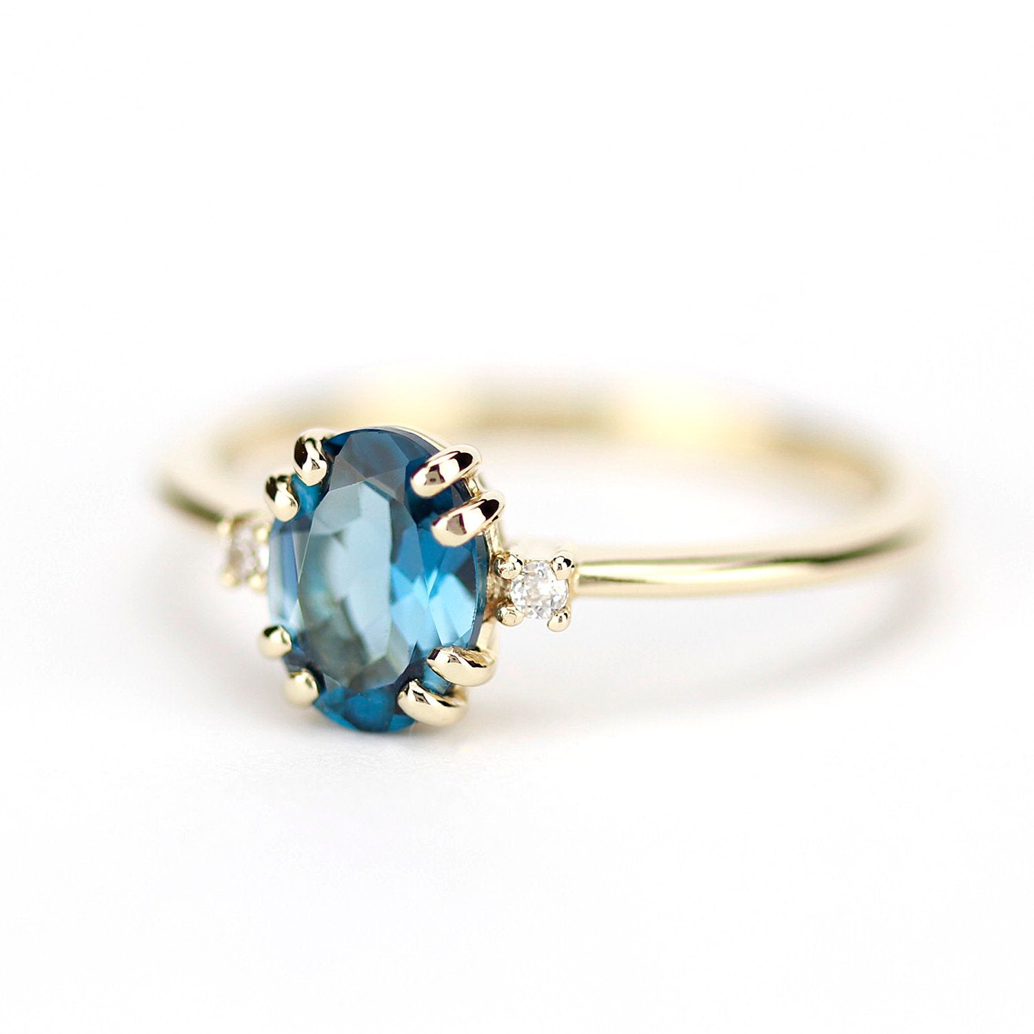 London blue topaz engagement ring oval, oval engagement ring 18k gold - NOOI JEWELRY