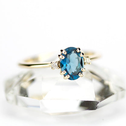 London blue topaz engagement ring oval, oval engagement ring 18k gold - NOOI JEWELRY