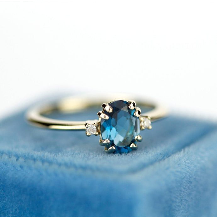 London blue topaz engagement ring oval, oval engagement ring 18k gold - NOOI JEWELRY