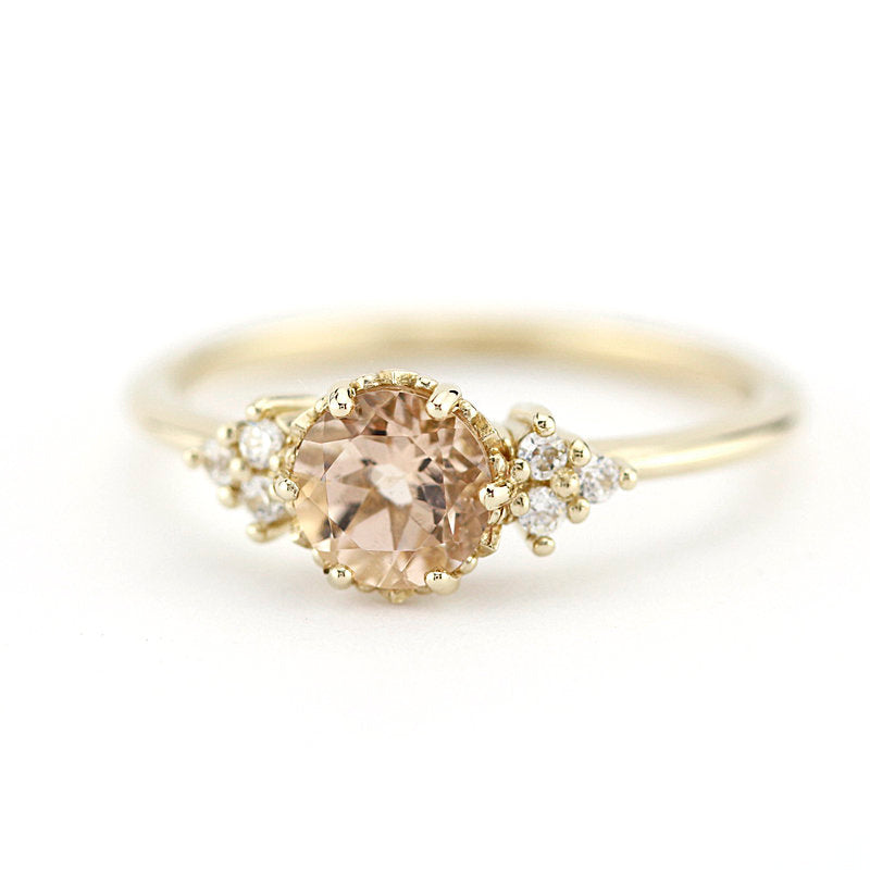 Morganite and diamond engagement ring, simple engagement ring 18k gold and diamond - NOOI JEWELRY