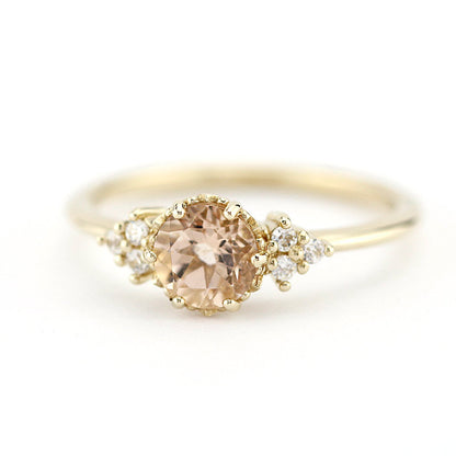 Morganite and diamond engagement ring, simple engagement ring 18k gold and diamond - NOOI JEWELRY