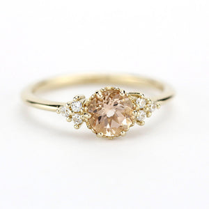 Morganite and diamond engagement ring, simple engagement ring 18k gold and diamond - NOOI JEWELRY