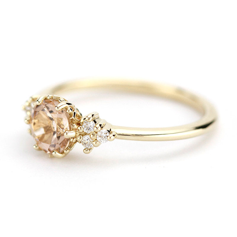 Morganite and diamond engagement ring, simple engagement ring 18k gold and diamond - NOOI JEWELRY