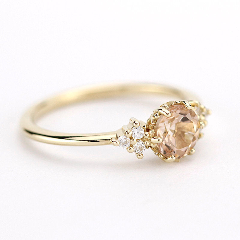 Morganite and diamond engagement ring, simple engagement ring 18k gold and diamond - NOOI JEWELRY