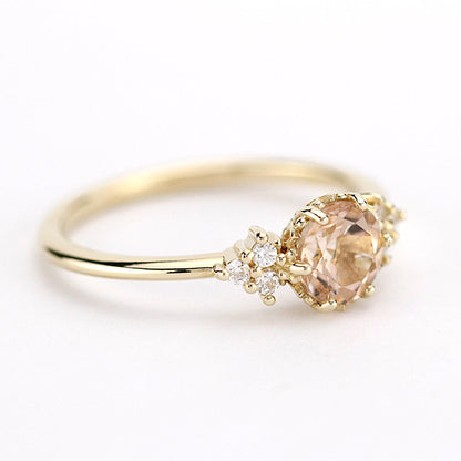 Morganite and diamond engagement ring, simple engagement ring 18k gold and diamond - NOOI JEWELRY