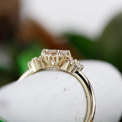 Morganite and diamond engagement ring, simple engagement ring 18k gold and diamond - NOOI JEWELRY