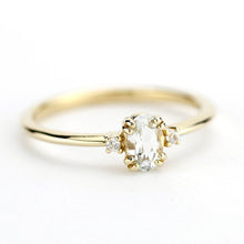 Load image into Gallery viewer, oval engagement ring with side stones unique, white topaz and diamond engagement ring - NOOI JEWELRY
