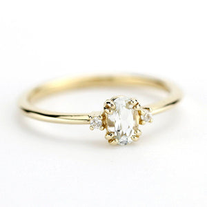 oval engagement ring with side stones unique, white topaz and diamond engagement ring - NOOI JEWELRY