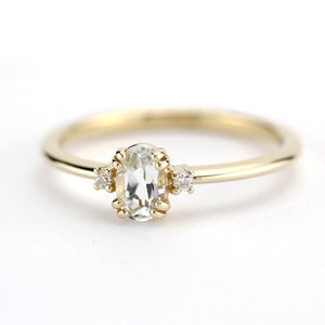 oval engagement ring with side stones unique, white topaz and diamond engagement ring - NOOI JEWELRY