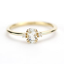 Load image into Gallery viewer, oval engagement ring with side stones unique, white topaz and diamond engagement ring - NOOI JEWELRY