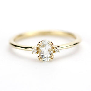 oval engagement ring with side stones unique, white topaz and diamond engagement ring - NOOI JEWELRY