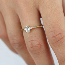 Load image into Gallery viewer, oval engagement ring with side stones unique, white topaz and diamond engagement ring - NOOI JEWELRY