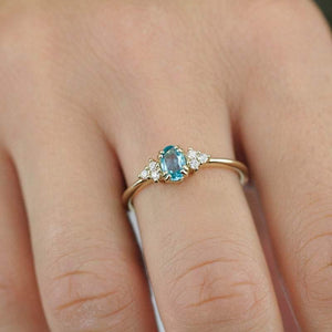 blue apatite engagement ring, oval apatite and diamonds ring - NOOI JEWELRY