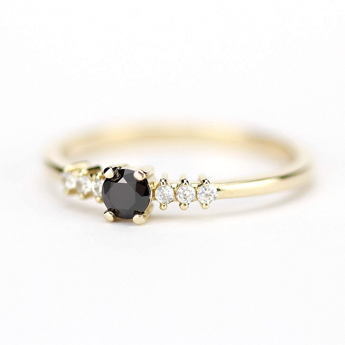 delicate diamond ring, engagement ring, black diamond engagement ring, anniversary ring, minimalist ring, simple ring, modern ring - NOOI JEWELRY