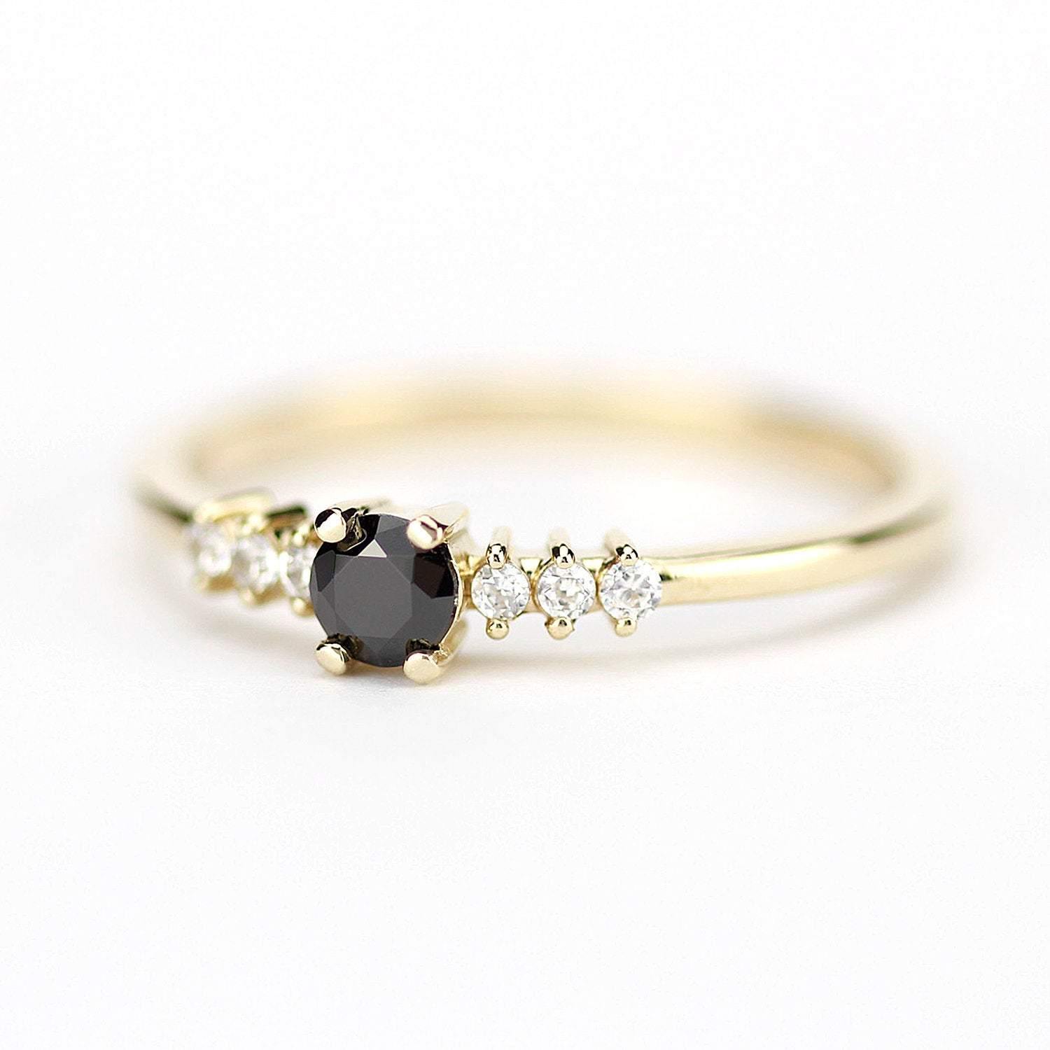 delicate diamond ring, engagement ring, black diamond engagement ring, anniversary ring, minimalist ring, simple ring, modern ring - NOOI JEWELRY
