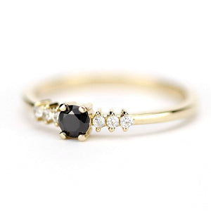 delicate diamond ring, engagement ring, black diamond engagement ring, anniversary ring, minimalist ring, simple ring, modern ring - NOOI JEWELRY