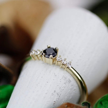 delicate diamond ring, engagement ring, black diamond engagement ring, anniversary ring, minimalist ring, simple ring, modern ring - NOOI JEWELRY