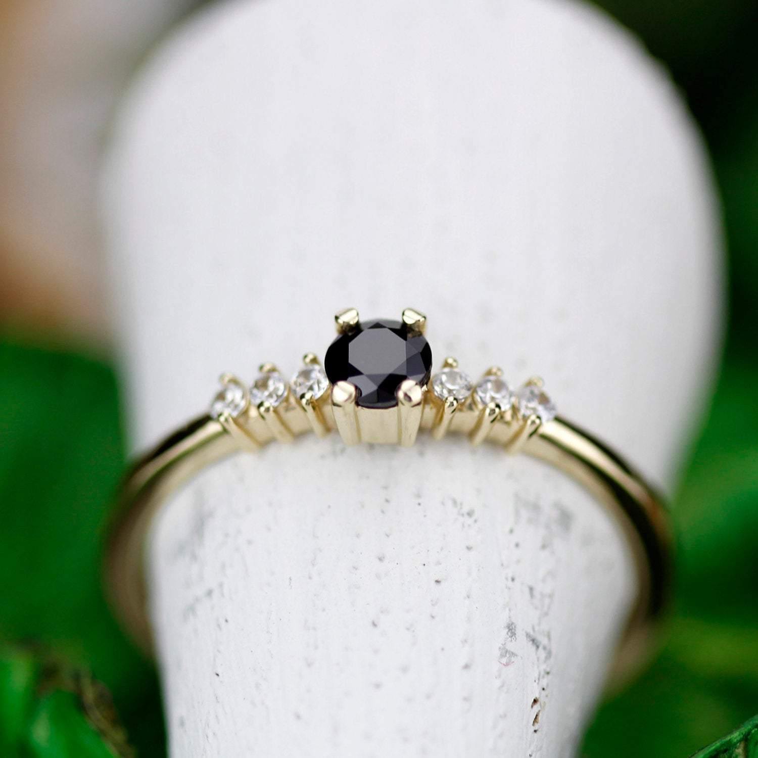delicate diamond ring, engagement ring, black diamond engagement ring, anniversary ring, minimalist ring, simple ring, modern ring - NOOI JEWELRY
