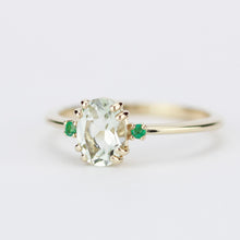 Load image into Gallery viewer, Green amethyst engagement ring oval, three stone ring Amethyst and emeralds - NOOI JEWELRY