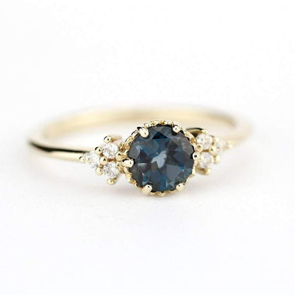 Delicate cluster engagement ring London Blue Topaz and diamonds - NOOI JEWELRY