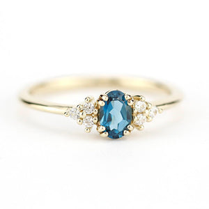London blue topaz engagement ring oval, blue topaz and diamonds ring - NOOI JEWELRY