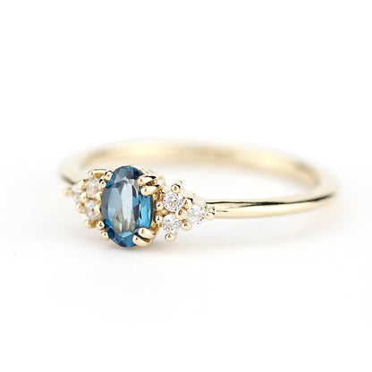 London blue topaz engagement ring oval, blue topaz and diamonds ring - NOOI JEWELRY