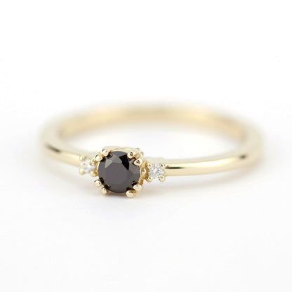 diamond ring, classy diamond ring, minimalist engagement ring, simple engagement ring, engagement ring, black diamond ring anniversary ring - NOOI JEWELRY
