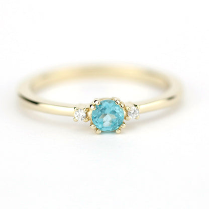 Simple Engagement ring apatite and diamonds, three stone ring diamond and apatite - NOOI JEWELRY