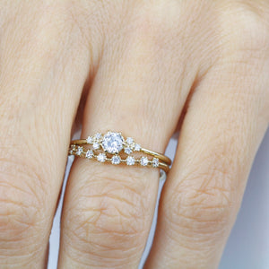 wedding ring set, diamond bridal wedding set, modern wedding set, cluster wedding ring, curved wedding band diamonds - NOOI JEWELRY