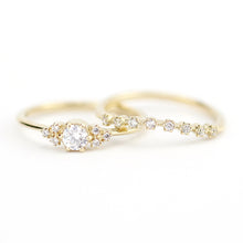 Load image into Gallery viewer, wedding ring set, diamond bridal wedding set, modern wedding set, cluster wedding ring, curved wedding band diamonds - NOOI JEWELRY