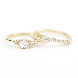 wedding ring set, diamond bridal wedding set, modern wedding set, cluster wedding ring, curved wedding band diamonds - NOOI JEWELRY