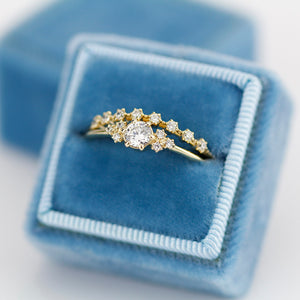 wedding ring set, diamond bridal wedding set, modern wedding set, cluster wedding ring, curved wedding band diamonds - NOOI JEWELRY