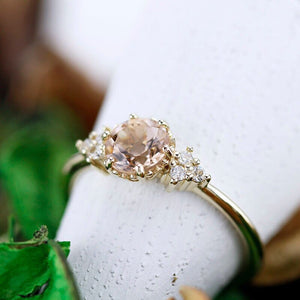 Morganite and diamond engagement ring, simple engagement ring 18k gold and diamond - NOOI JEWELRY