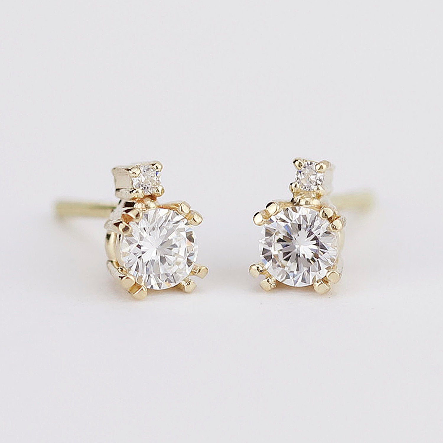 diamond earrings, wedding earrings, minimalist earrings, diamond earrings stud, gold earrings, earrings dainty, simple earrings - NOOI JEWELRY
