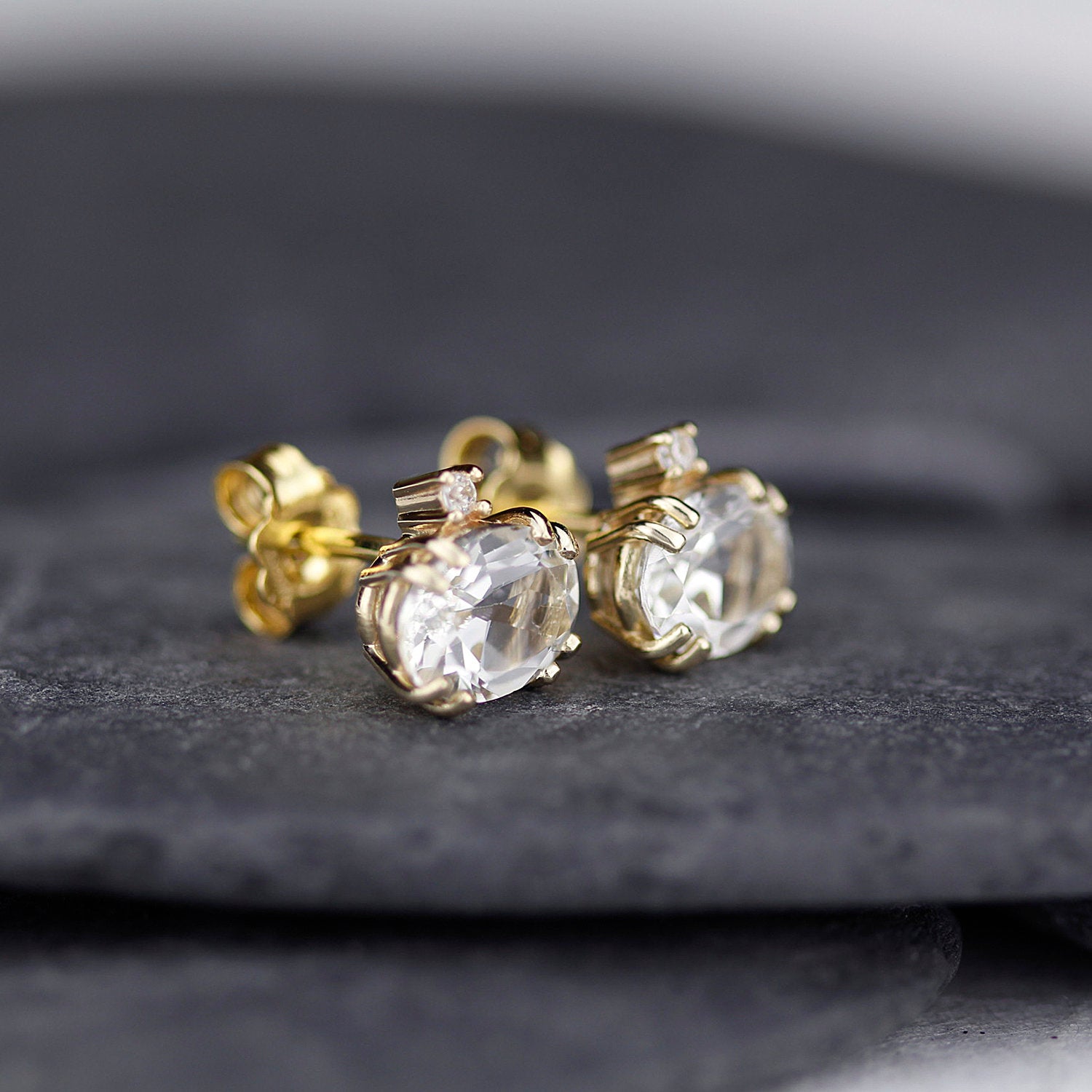 moonstone earrings, Gold and diamond earrings, minimalist earrings,  minimalist earrings, diamond earrings stud, simple earrings - NOOI JEWELRY