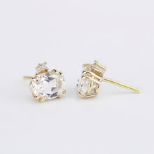 Load image into Gallery viewer, moonstone earrings, Gold and diamond earrings, minimalist earrings,  minimalist earrings, diamond earrings stud, simple earrings - NOOI JEWELRY