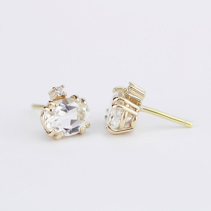 moonstone earrings, Gold and diamond earrings, minimalist earrings,  minimalist earrings, diamond earrings stud, simple earrings - NOOI JEWELRY